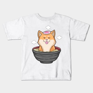 Dog with Bowl of Ramen Soup Kids T-Shirt